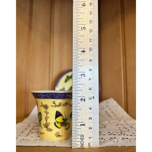 Vintage Fine Porcelain Espresso Yellow Butterfly Cup & Saucer Set Classic Coffee - Picture 7 of 8